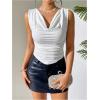 imageSOLY HUX Womens Cowl Neck Ruched Tank Tops Asymmetrical Sleeveless Summer Vest TopsWhite Sequin