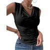 imageSOLY HUX Womens Cowl Neck Ruched Tank Tops Asymmetrical Sleeveless Summer Vest TopsPure Black