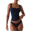 imageSOLY HUX Womens Square Neck Tank Top Sleeveless Tight Fitted Vest Base Layer TopsDark Blue