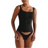 imageSOLY HUX Womens Square Neck Tank Top Sleeveless Tight Fitted Vest Base Layer TopsSolid Black