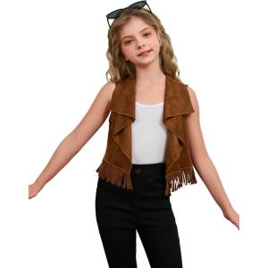 imageSOLY HUX Girls Cute Vest Sleeveless Fringe Suede Vests Western Vest Jacket Cardigan Trendy Fall OuterwearPlain Brown