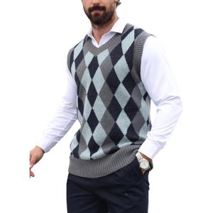 imageSOLY HUX Mens Plaid Sweater Vests Sleeveless V Neck Argyle Sweater Autumn Winter Warm Knitwear Tank TopsMulticoloured Argyle