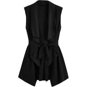 imageSOLY HUX Womens Plus Size Sleeveless Lapel Open Front Vest Jacket Cardigan with BeltedBlack