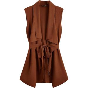 imageSOLY HUX Womens Plus Size Sleeveless Lapel Open Front Vest Jacket Cardigan with BeltedBurnt Orange