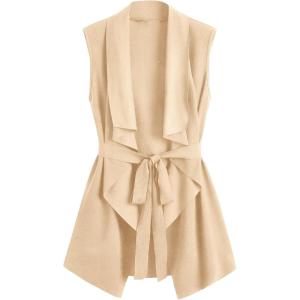 imageSOLY HUX Womens Plus Size Sleeveless Lapel Open Front Vest Jacket Cardigan with BeltedPlain Apricot