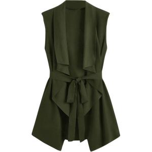 imageSOLY HUX Womens Plus Size Sleeveless Lapel Open Front Vest Jacket Cardigan with BeltedPlain Army Green