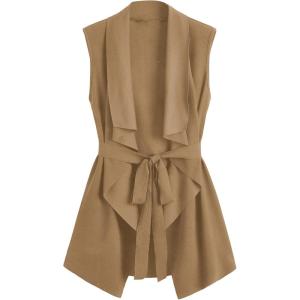 imageSOLY HUX Womens Plus Size Sleeveless Lapel Open Front Vest Jacket Cardigan with BeltedPlain Khaki