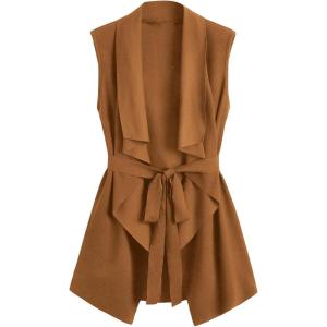 imageSOLY HUX Womens Plus Size Sleeveless Lapel Open Front Vest Jacket Cardigan with BeltedPlain Mocha Brown
