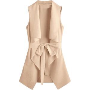 imageSOLY HUX Womens Plus Size Sleeveless Lapel Open Front Vest Jacket Cardigan with BeltedPure Apricot