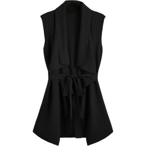 imageSOLY HUX Womens Plus Size Sleeveless Lapel Open Front Vest Jacket Cardigan with BeltedPure Black