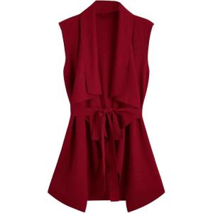 imageSOLY HUX Womens Plus Size Sleeveless Lapel Open Front Vest Jacket Cardigan with BeltedPure Burgundy
