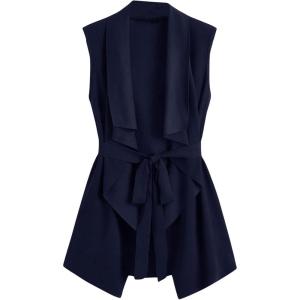 imageSOLY HUX Womens Plus Size Sleeveless Lapel Open Front Vest Jacket Cardigan with BeltedPure Dark Blue