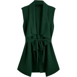 imageSOLY HUX Womens Plus Size Sleeveless Lapel Open Front Vest Jacket Cardigan with BeltedPure Dark Green