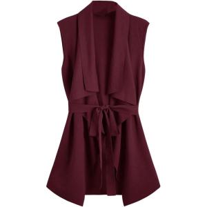 imageSOLY HUX Womens Plus Size Sleeveless Lapel Open Front Vest Jacket Cardigan with BeltedPure Maroon