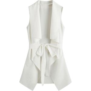 imageSOLY HUX Womens Plus Size Sleeveless Lapel Open Front Vest Jacket Cardigan with BeltedPure White
