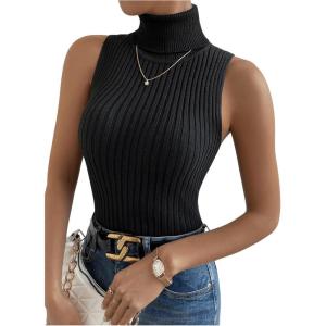 imageSOLY HUX Womens Sleeveless Turtleneck Sweater Vest Knit Pullover Tank TopsPure Black