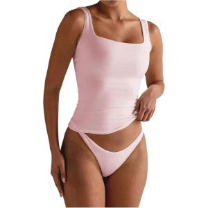imageSOLY HUX Womens Square Neck Tank Top Sleeveless Tight Fitted Vest Base Layer TopsSolid Pink