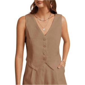 imageSOLY HUX Womens Vest V Neck Tank Tops Sleeveless Button Casual Blazer WaistcoatsMocha Brown