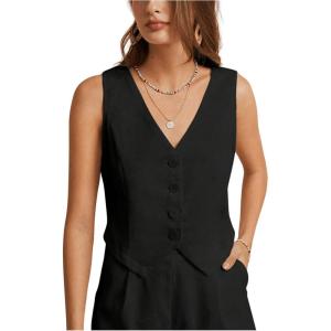 imageSOLY HUX Womens Vest V Neck Tank Tops Sleeveless Button Casual Blazer WaistcoatsSolid Black