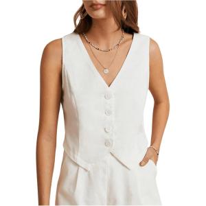 imageSOLY HUX Womens Vest V Neck Tank Tops Sleeveless Button Casual Blazer WaistcoatsSolid White