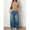imageSOLY HUX Womens Blazer Vest Button Front V Neck Sleeveless Asymmetrical Hem Tank TopsSolid Khaki