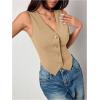 imageSOLY HUX Womens Blazer Vest Button Front V Neck Sleeveless Asymmetrical Hem Tank TopsSolid Khaki