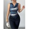 imageSOLY HUX Womens Elegant Tie Dye Tank Top Cowl Neck Sleeveless Mesh Fitted Vest Shirts Office OutfitsDark Blue Multi