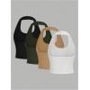 imageSOLY HUX Womens Halter Tops 4 Pack Scoop Neck Basic Crop Top Backless Cropped Vest TopsBlack Green Khaki White