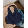 imageSOLY HUX Womens Halter V Neck Vest Button Down Backless Crop Tank Tops Sleeveless Blazer WaistcoatDark Blue