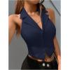 imageSOLY HUX Womens Halter V Neck Vest Button Down Backless Crop Tank Tops Sleeveless Blazer WaistcoatDark Blue