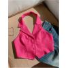 imageSOLY HUX Womens Halter V Neck Vest Button Down Backless Crop Tank Tops Sleeveless Blazer WaistcoatHot Pink
