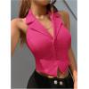 imageSOLY HUX Womens Halter V Neck Vest Button Down Backless Crop Tank Tops Sleeveless Blazer WaistcoatHot Pink