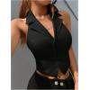 imageSOLY HUX Womens Halter V Neck Vest Button Down Backless Crop Tank Tops Sleeveless Blazer WaistcoatPlain Black