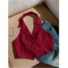 imageSOLY HUX Womens Halter V Neck Vest Button Down Backless Crop Tank Tops Sleeveless Blazer WaistcoatPlain Burgundy