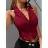 imageSOLY HUX Womens Halter V Neck Vest Button Down Backless Crop Tank Tops Sleeveless Blazer WaistcoatPlain Burgundy