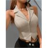 imageSOLY HUX Womens Halter V Neck Vest Button Down Backless Crop Tank Tops Sleeveless Blazer WaistcoatPlain Khaki
