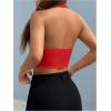 imageSOLY HUX Womens Halter V Neck Vest Button Down Backless Crop Tank Tops Sleeveless Blazer WaistcoatPlain Red