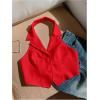 imageSOLY HUX Womens Halter V Neck Vest Button Down Backless Crop Tank Tops Sleeveless Blazer WaistcoatPlain Red