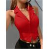 imageSOLY HUX Womens Halter V Neck Vest Button Down Backless Crop Tank Tops Sleeveless Blazer WaistcoatPlain Red