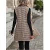 imageSOLY HUX Womens Houndstooth Print Blazer Button Down Long Vest Top Sleeveless Cardigan Jacket with PocketsBrown Houndstooth