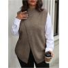 imageSOLY HUX Womens Plus Size Mock Turtleneck Sweater Vest Sleeveless Wrap Split Knitted Pullover Tank TopsDark Khaki