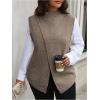 imageSOLY HUX Womens Plus Size Mock Turtleneck Sweater Vest Sleeveless Wrap Split Knitted Pullover Tank TopsDark Khaki