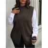 imageSOLY HUX Womens Plus Size Mock Turtleneck Sweater Vest Sleeveless Wrap Split Knitted Pullover Tank TopsPure Brown