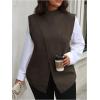 imageSOLY HUX Womens Plus Size Mock Turtleneck Sweater Vest Sleeveless Wrap Split Knitted Pullover Tank TopsPure Brown