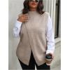 imageSOLY HUX Womens Plus Size Mock Turtleneck Sweater Vest Sleeveless Wrap Split Knitted Pullover Tank TopsPure Khaki