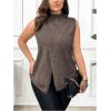 imageSOLY HUX Womens Plus Size Split Wrap Sweater Vest Mock Neck Sleeveless Pullover Tank TopsPlain Coffee Brown