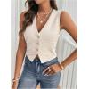 imageSOLY HUX Womens Sleeveless Textured Vest Top Summer Button Down V Neck Tank Top WaistcoatSolid Apricot