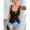 imageSOLY HUX Womens Square Neck Sparkly Bow Tank Top Side Slit Sleeveless Fitted Vest Going Out ShirtsBlack Bows