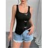 imageSOLY HUX Womens Square Neck Sparkly Bow Tank Top Side Slit Sleeveless Fitted Vest Going Out ShirtsBlack Bows