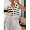 imageSOLY HUX Womens Striped Print Button Down Sweater Vest V Neck Sleeveless Knitted Tank TopsBlack and White